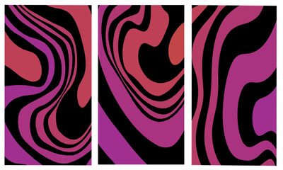 Fototapeta premium Illusion of deception with 3D effect. A set of patterns from multi-colored wavy lines of different thicknesses. Beautiful pattern of topographic lines. The luxury of nature in dark colors.