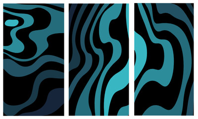Fototapeta premium Illusion of deception with 3D effect. A set of patterns from multi-colored wavy lines of different thicknesses. Beautiful pattern of topographic lines. The luxury of nature in dark colors.