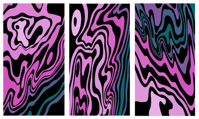 Fototapeta premium Illusion of deception with 3D effect. A set of patterns from multi-colored wavy lines of different thicknesses. Beautiful pattern of topographic lines. The luxury of nature in dark colors.