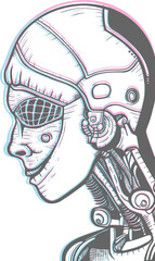 Cyber human head draw