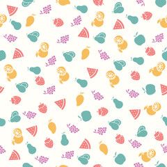Cute tropical fruits seamless pattern. Colorful vector summer seamless pattern with fruits illustration