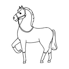Horse in cartoon style. Foal. Pony. Livestock, animal, Farming. Farm. Vector illustration isolated on white background. Coloring book
