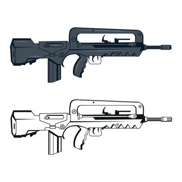 Weapon famas. Vector illustration of assault gun. Fire weapon images