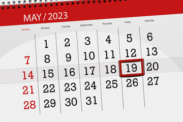 Calendar 2023, deadline, day, month, page, organizer, date, May, friday, number 19