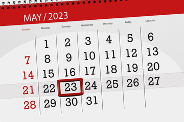 Calendar 2023, deadline, day, month, page, organizer, date, May, tuesday, number 23