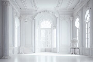 Classic empty clean white room with windows - obrazy, fototapety, plakaty