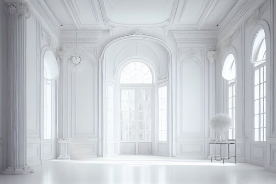 Classic empty clean white room with windows