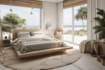 The Modern Bedroom - Sundeck on Sea view for vacation and summer. Generative AI
