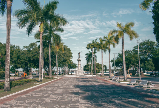 Fausto Cardoso Square in Aracaju, Brasil. Big statue between the trees