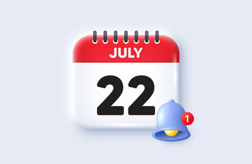 22th day of the month icon. Calendar date 3d icon. Event schedule date. Meeting appointment time. 22th day of July month. Calendar event reminder date. Vector