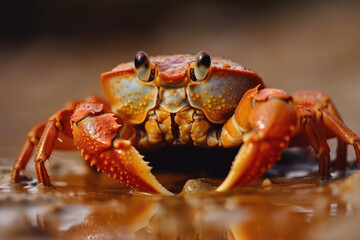 Beautiful crab on the hot sandy beach. Generative AI