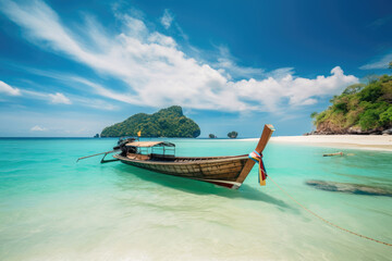 Fototapeta na wymiar National Thailands boat at islands. Generative AI
