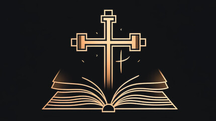 Illustration with Cross and holy bible, generative AI.
