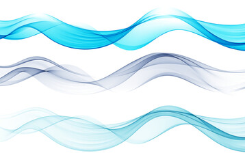 Fototapeta premium Blue flow transparent wave, smoky wave, set.