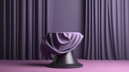 3D render of a pedestal with flying curtains in the background, made for cosmetic or product presentation. ai generative