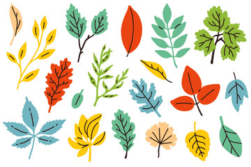 Vector illustration set of cute doodle colored autumn leaves for digital stamp,greeting card,sticker,icon,design