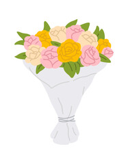 Vector illustration of cute doodle bouquet with roses for digital stamp,greeting card,sticker,icon,design