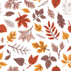 Vector seamless background pattern with autumn leaves silhouettes for surface pattern design 