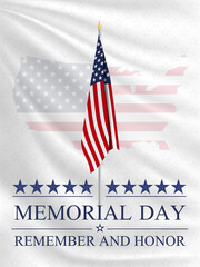Memorial day background. National holiday of the USA. United states flag and map vertical poster. Vector illustration.