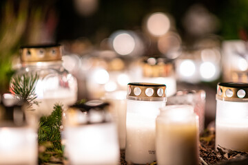 Memorial grave lights on all saints day.