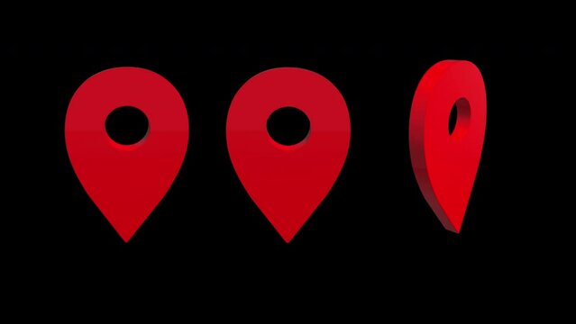 Travel 3d red pin icons for map. Animation alpha matte background. Rotating and bouncing.
