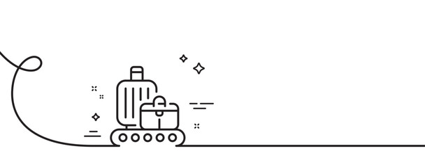 Obraz premium Baggage belt line icon. Continuous one line with curl. Travel bag claim sign. Handbag luggage symbol. Baggage belt single outline ribbon. Loop curve pattern. Vector