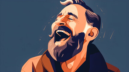 Illustration with a smiling man with a beard, generative AI.