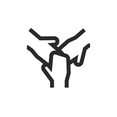 Folding hands together, linear style icon, teamwork, acting together, friendship. Editable stroke width