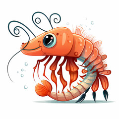 Shrimp Cartoon Illustration. Generative AI