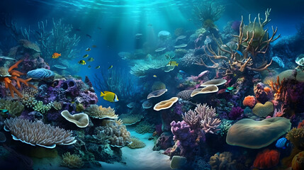 Coral reef and fishes colourful beautiful 