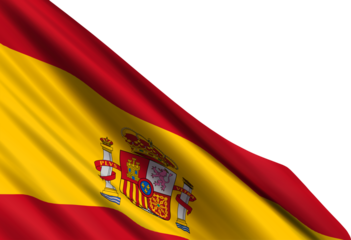 Realistic flag of Spain isolated on a transparent background. Design element for Hispanic Day, Constitution Day.