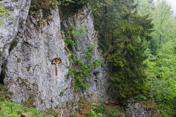 White rocks, view from mountain pass Vrata, national park Mala Fatra, Slovakia, spring cloudy day.