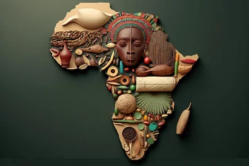 Foto op Canvas Africa map mosaic, map of africa made from objects of african culture, black history, Generative AI © Kaleb