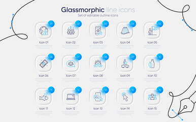 Set of Fish, Business meeting and Laptop line icons for web app. Meeting, Leadership, Skirt icons. Work home, Justice scales, Internet warning signs. Phone image, Seo phone, Group. Vector