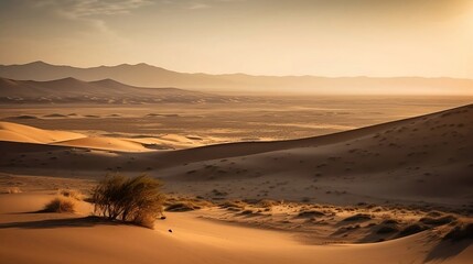 Fototapeta na wymiar Journey Through the Dunes - A Stunning Photograph of a Desert Landscape at Golden Hour