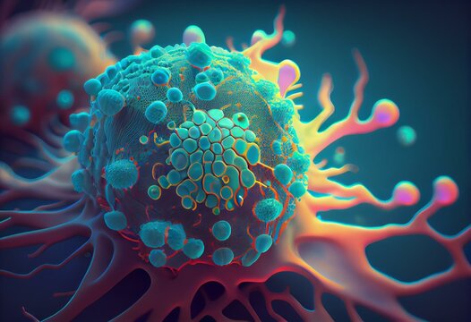 Ovarian cancer cell variations - closeup view 3d illustration. Generative AI