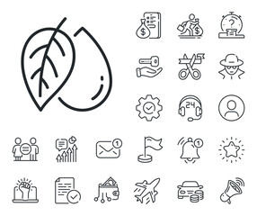 Organic tested sign. Salaryman, gender equality and alert bell outline icons. Mineral oil line icon. Water drop symbol. Mineral oil line sign. Spy or profile placeholder icon. Vector