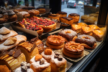 Fototapeta premium old town paris, delicious pastries, ai generative