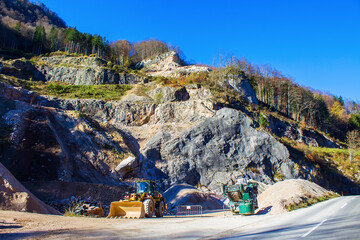 Mining of crushed stone in the Alps of Austria