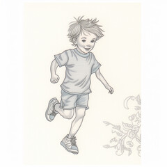 Boy running, Illustration for coloring, AI generated