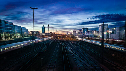 Fototapeta na wymiar Railway lines on bridge in Munich Center
