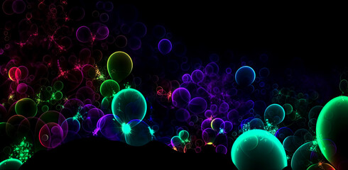 Naklejka premium Abstract Colorful lights on a black background banner. Generative AI.