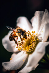 Macro photography,The bee gathers honey .ai generative