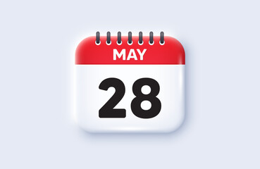 Calendar date 3d icon. 28th day of the month icon. Event schedule date. Meeting appointment time. 28th day of May month. Calendar event reminder date. Vector