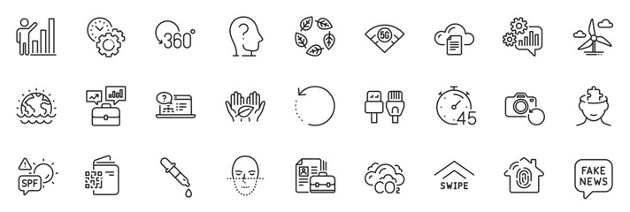Icons pack as Vacancy, Fair trade and Chemistry pipette line icons for app include Fingerprint access, Time management, Recovery data outline thin icon web set. Fake news, Psychology. Vector