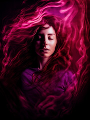 Junge Frau bei der Meditation, Visualisierung von h&ouml;heren Schwingungen , Eskapismus durch Meditation, Generative AI
