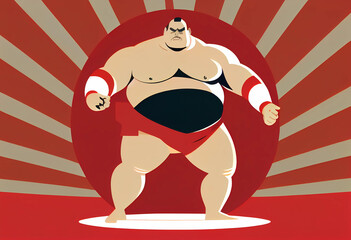 sumo wrestler on a red background. big fighting man. ai generated