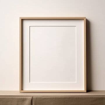 Frame mockup close up on wall painted beige color. Generative AI