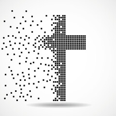 Abstract cross of pixeles. Christian Symbol. Vector logo