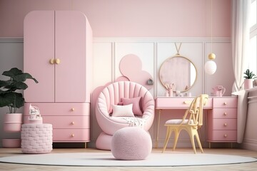 kid's room interior, pink, generative AI